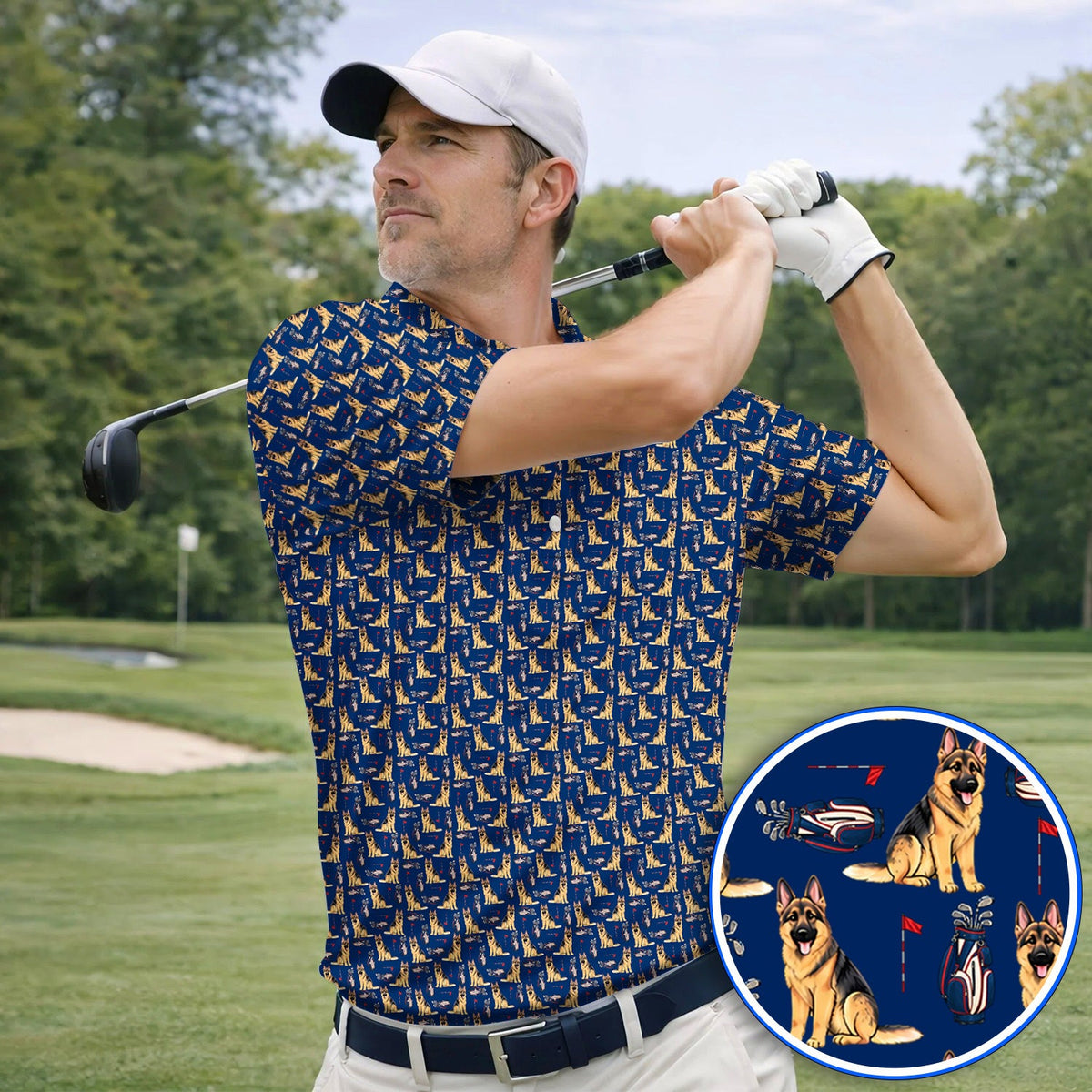 German Shepherd Golf Shirt, Funny German Pattern Golf Polos, Golf Gift For Golfers