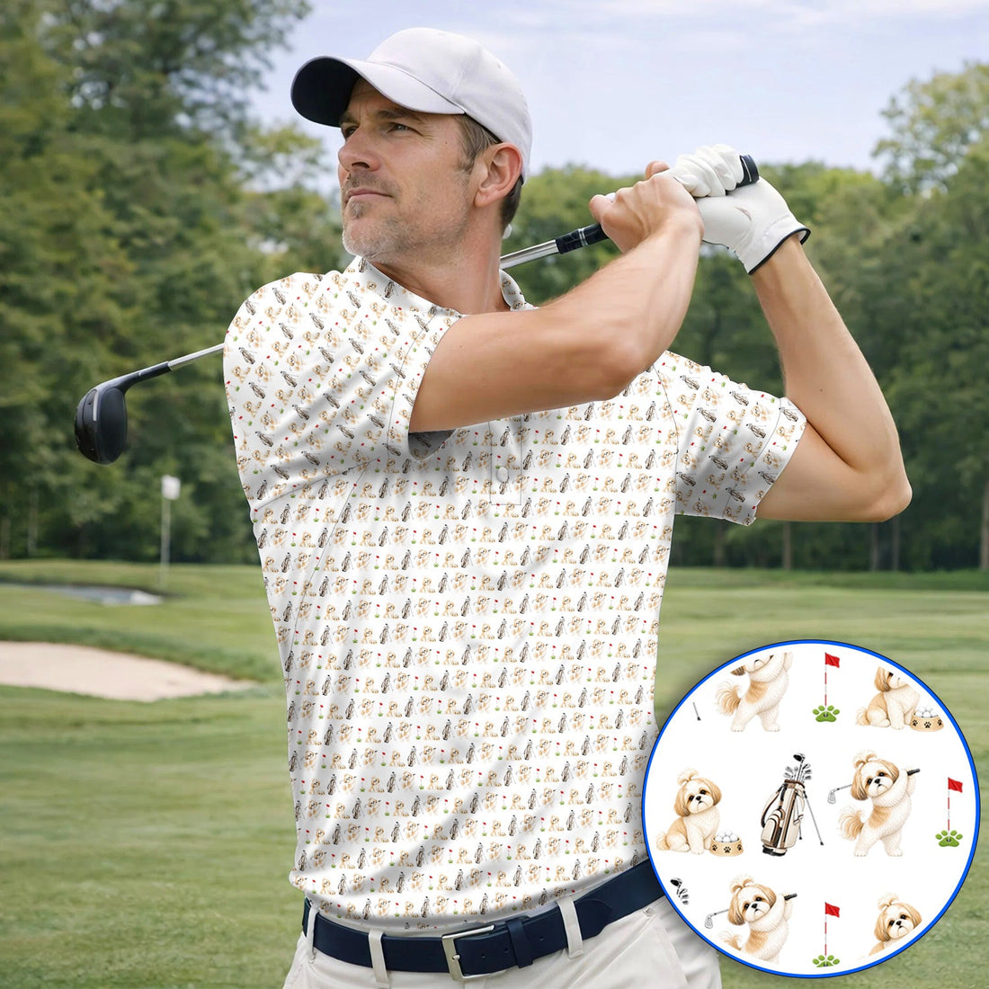 Crazy Shih Tzu Golf Shirt, Cute Shih Tzu Pattern Golf Polos, Golf Gift For Golfer