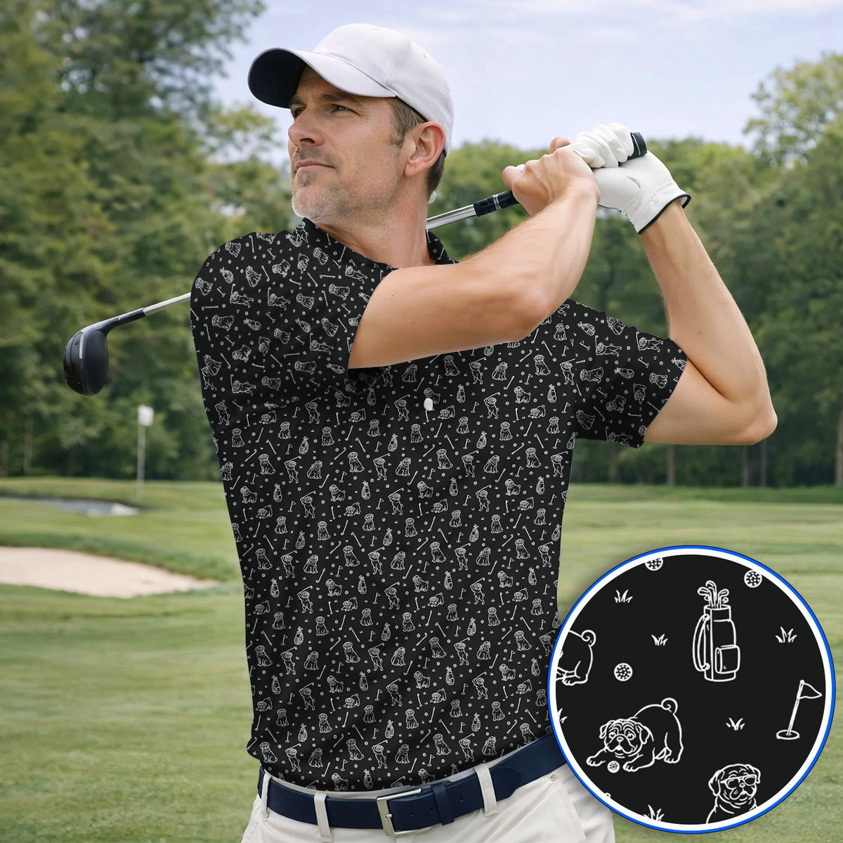 Crazy Pug Golf Shirt, Pug Pattern Golf Polos For Dog Lovers, Golf Gift For Golfers