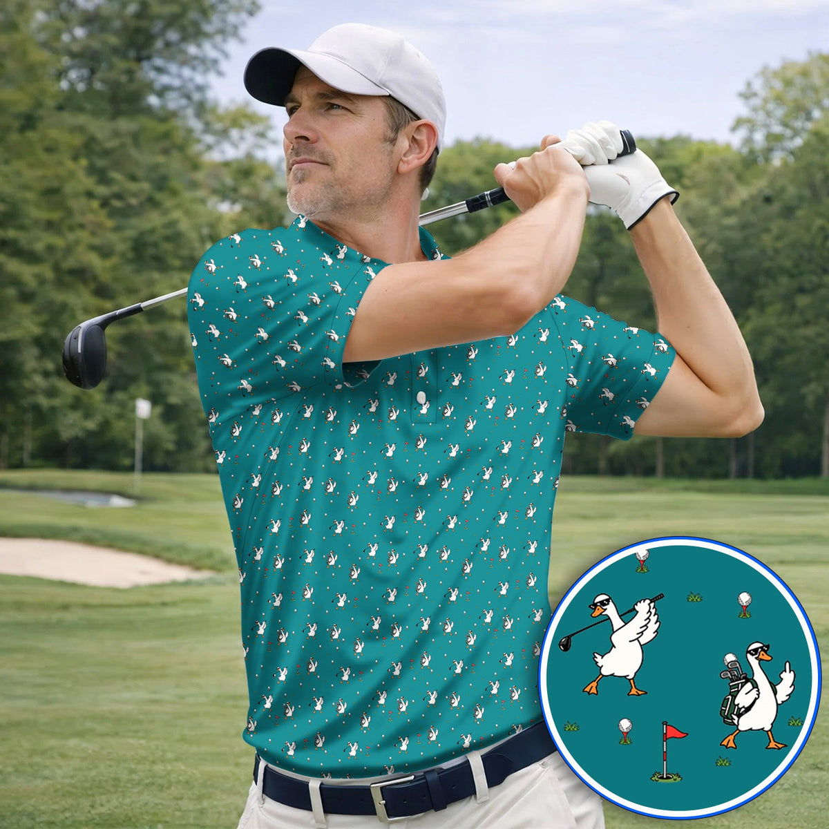 Crazy Goose Golf Shirt, Goose Golf Pattern Polos, Unique Golf Gift for Golfers