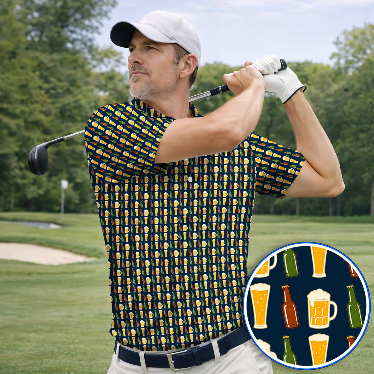Beer Bottles Golf Polos, Vintage Beer Pattern Golf Shirt, Funny Golf Gift For Golfer