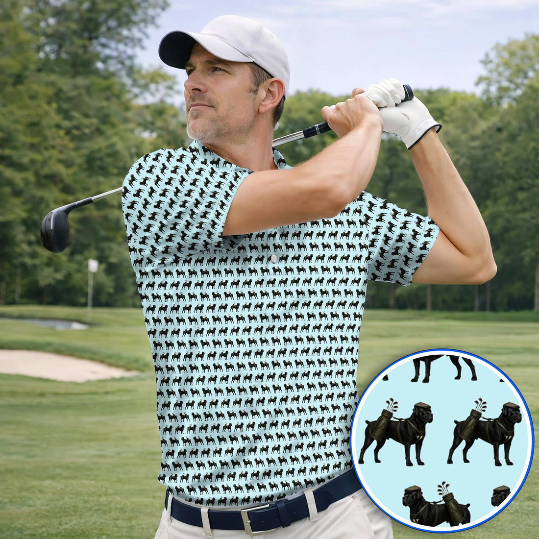 Cane Corso Pattern Golf Polos, Black Cane Corso Golf Shirt for Dog Lovers, Crazy Golf Gift for Golfers