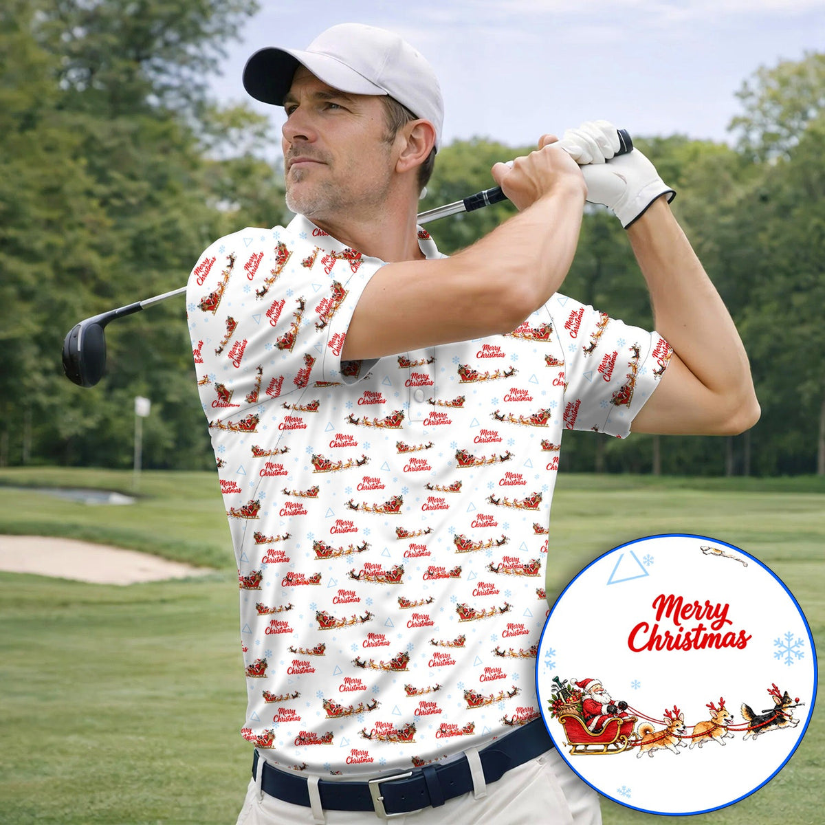 Corgi Christmas Pattern Golf Shirt, Funny Corgi Golf Polos, Xmas Golf Gift For Golfers