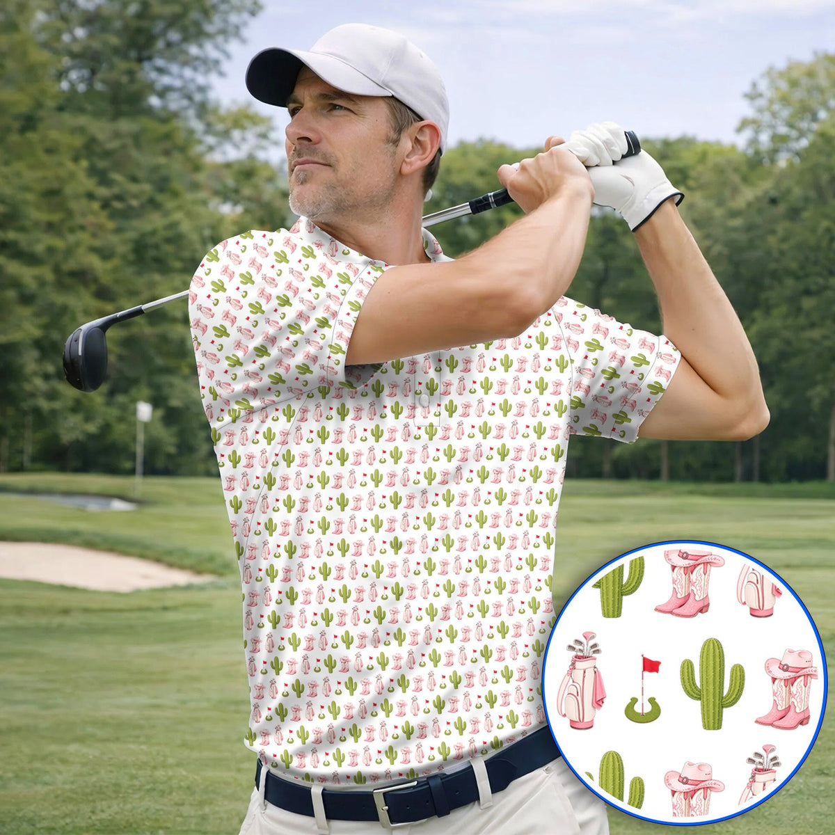 Cowgirl Pattern Golf Polos, Western Cactus Golf Shirt, Golf Gifr For Golfers