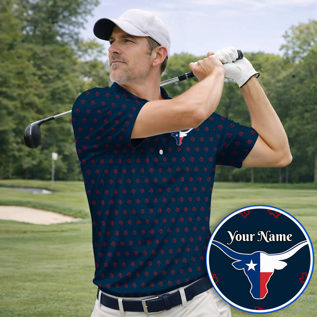 Personalized Texas Longhorn Golf Polos, Texas Pattern Golf Shirt, Unique Texas Golf Gift For Golfer