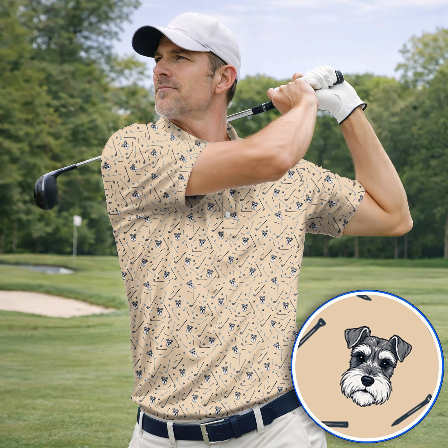 Crazy Miniature Schnauzer Pattern Golf Polos, Mini Schnauzer Golf Shirt, Dog Lover Golf Gift