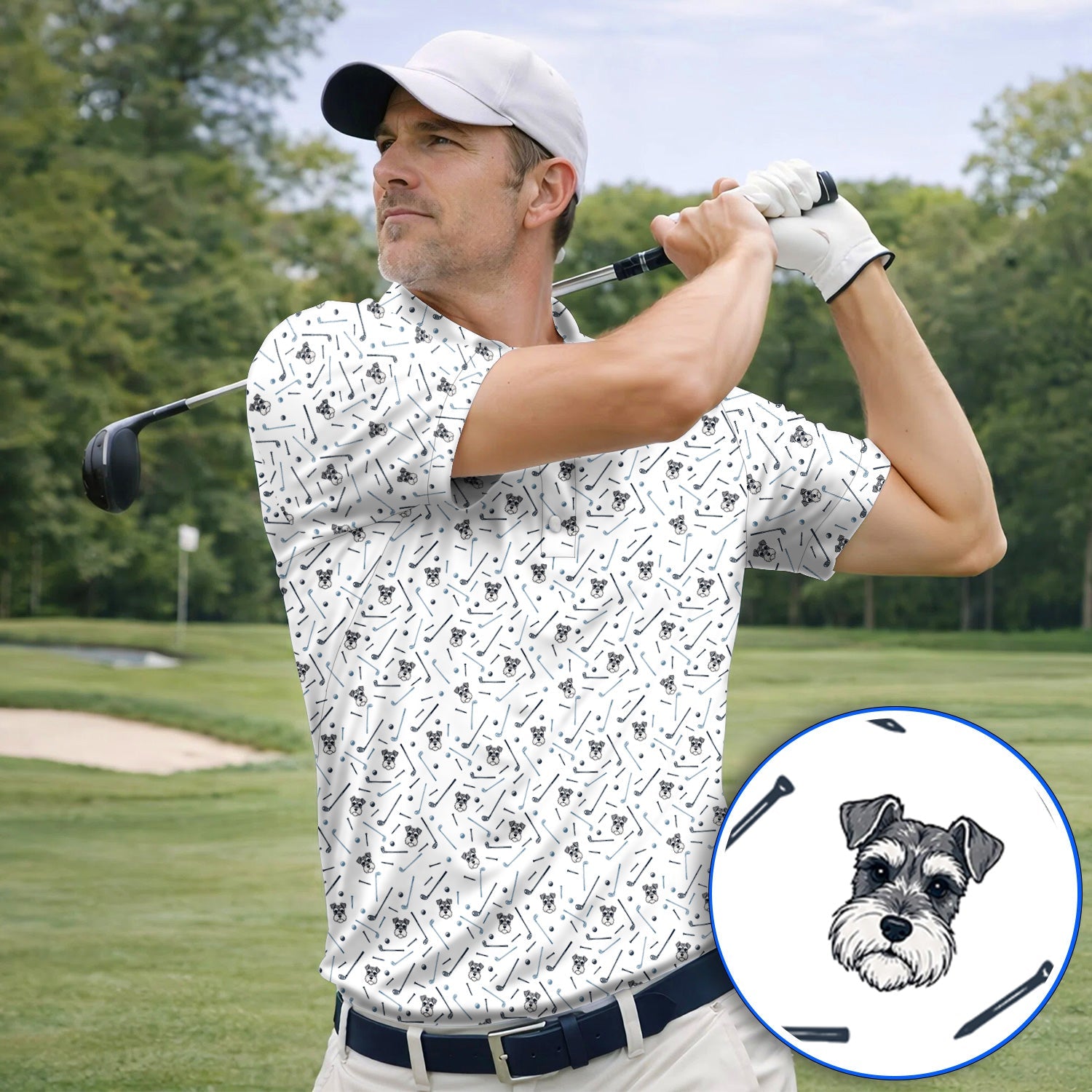 Crazy Miniature Schnauzer Pattern Golf Polos, Mini Schnauzer Golf Shirt, Dog Lover Golf Gift