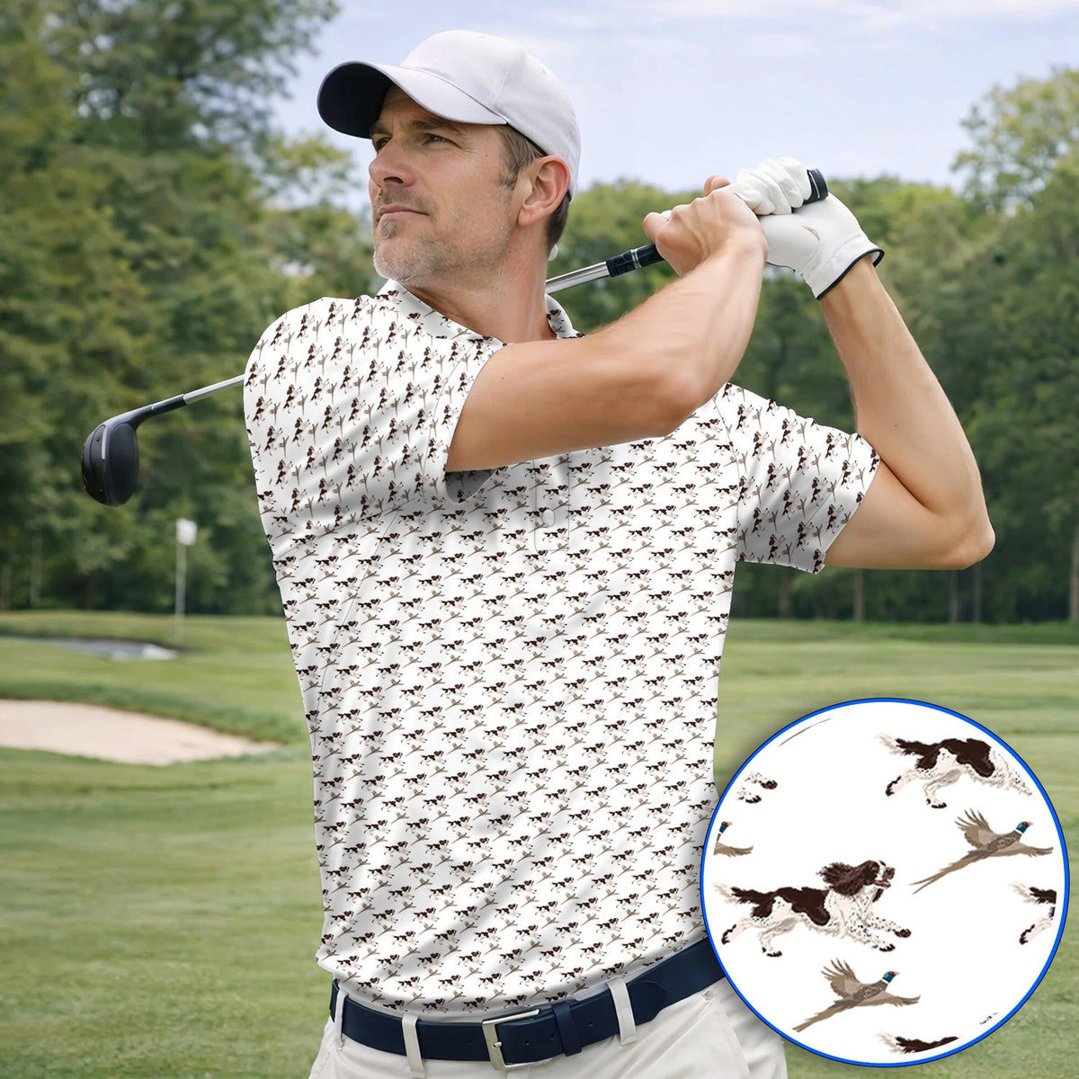 English Springer Spaniel Golf Polos, Crazy Dog Pattern Golf Shirt, Golf Gift For Golfers