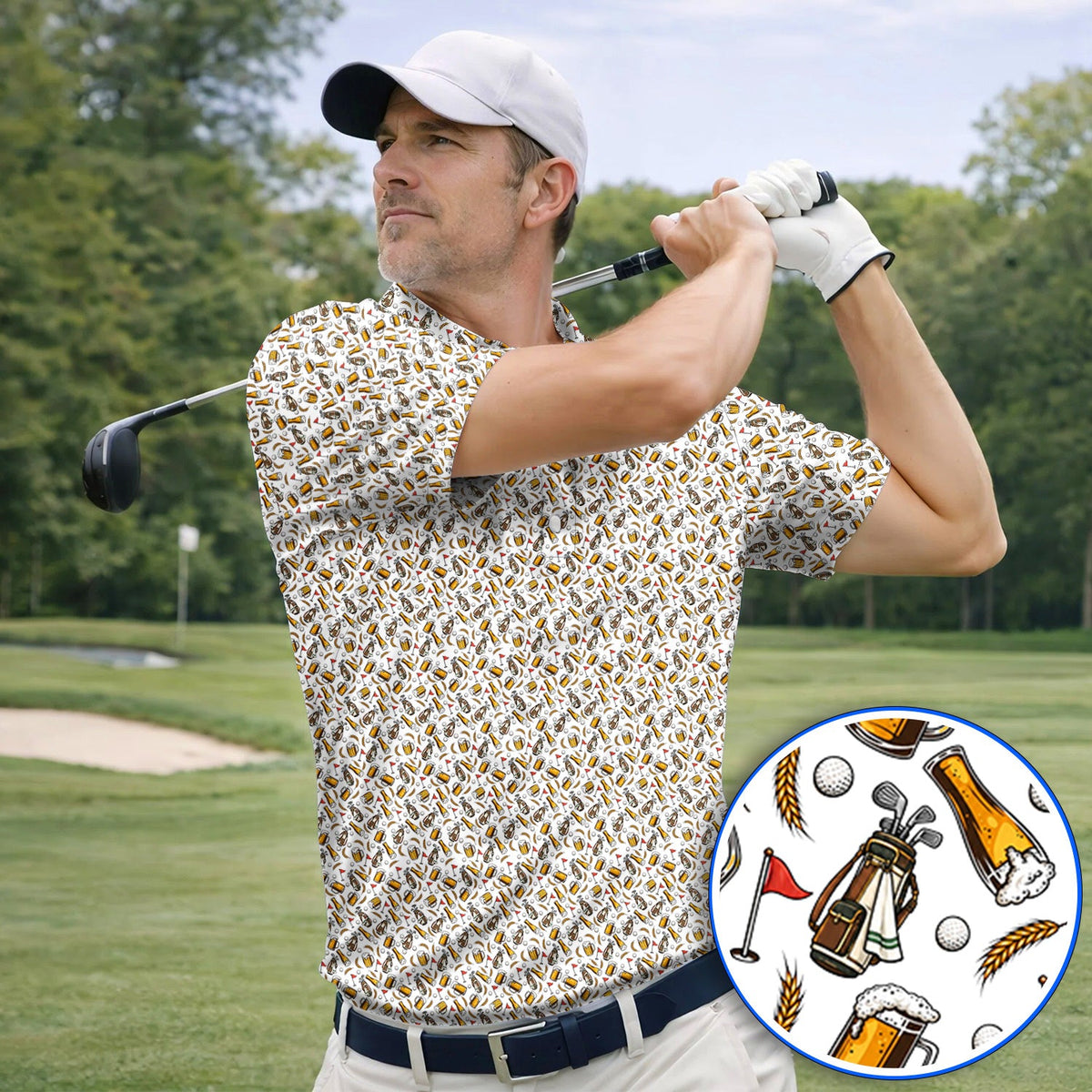 Pattern Golf And Beer Polos, Funny Golf Shirt, Golf Shirts For Golfer
