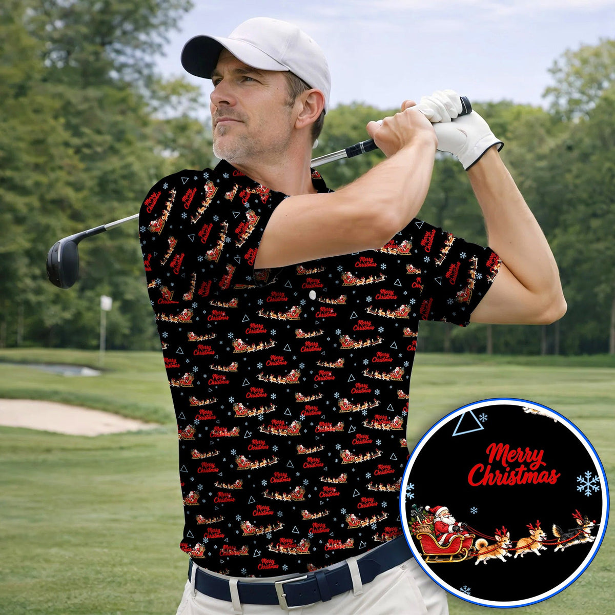 Corgi Christmas Pattern Golf Shirt, Funny Corgi Golf Polos, Xmas Golf Gift For Golfers