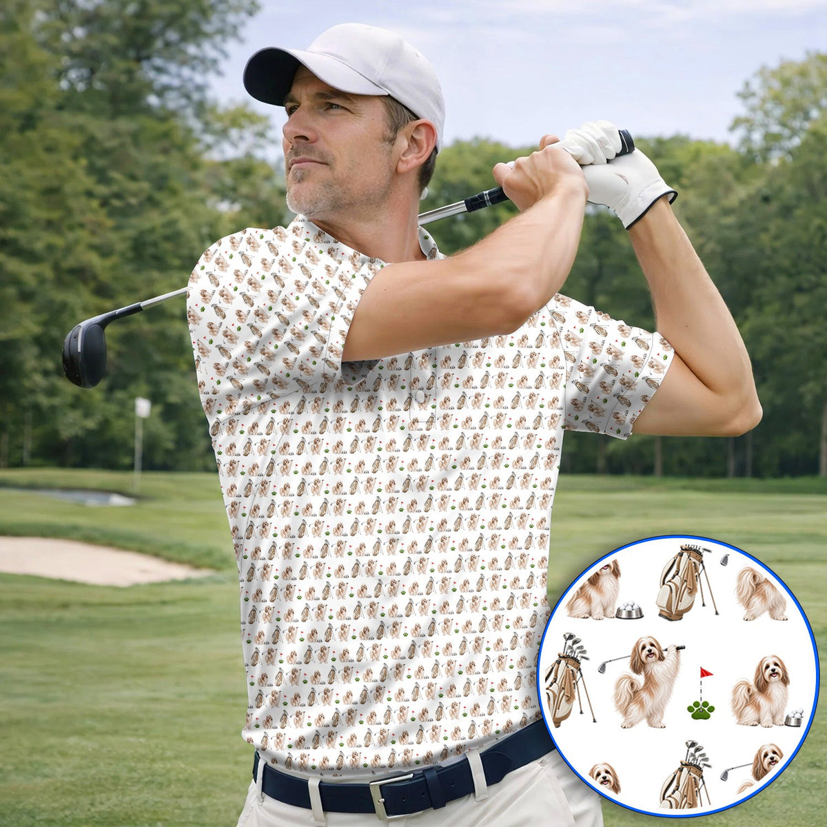 Havanese Golf Polos, Funny Havanese Pattern Golf Shirt, Golf Gift For Dog Lovers