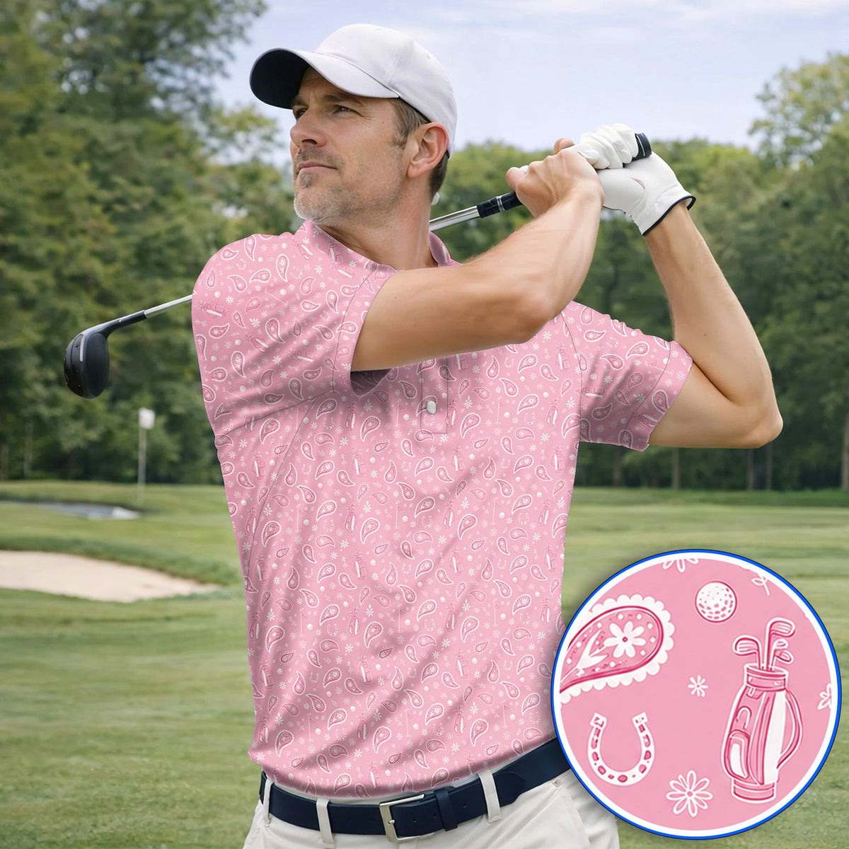 Cowgirl Paisley Pattern Golf Polos, Pink Western Golf Shirt, Cute Paisley Golf Gift For Golfers