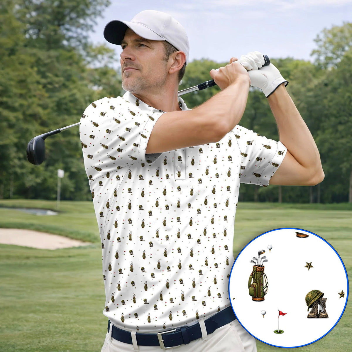 Veteran Golf Polos, Military Army Pattern Golf Shirt, Patriotic Veteran Golf Gift For Golfers