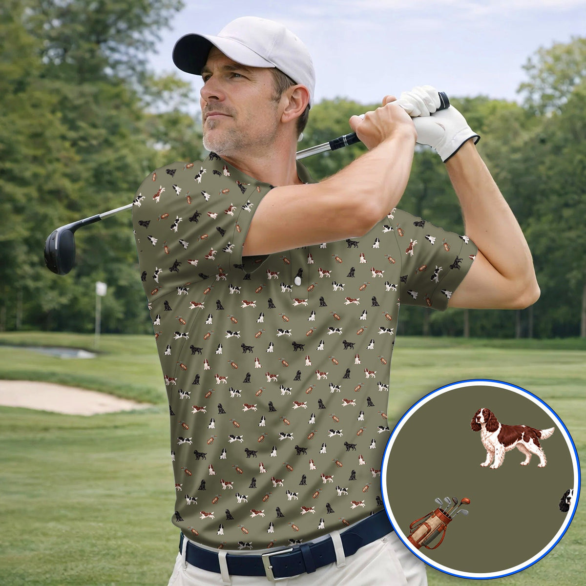 English Springer Spaniel Golf Shirt, Funny Dog Pattern Golf Polos, Golf Gift For Golfers