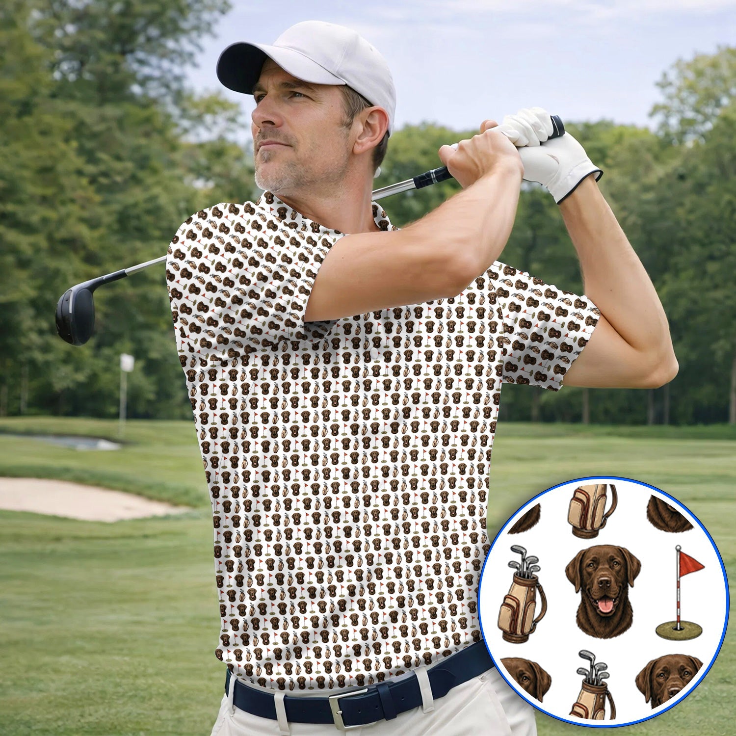Chocolate Labrador Retriever Golf Shirt, Funny Chocolate Lab Pattern Golf Polos, Dog Lover Golf Shirt
