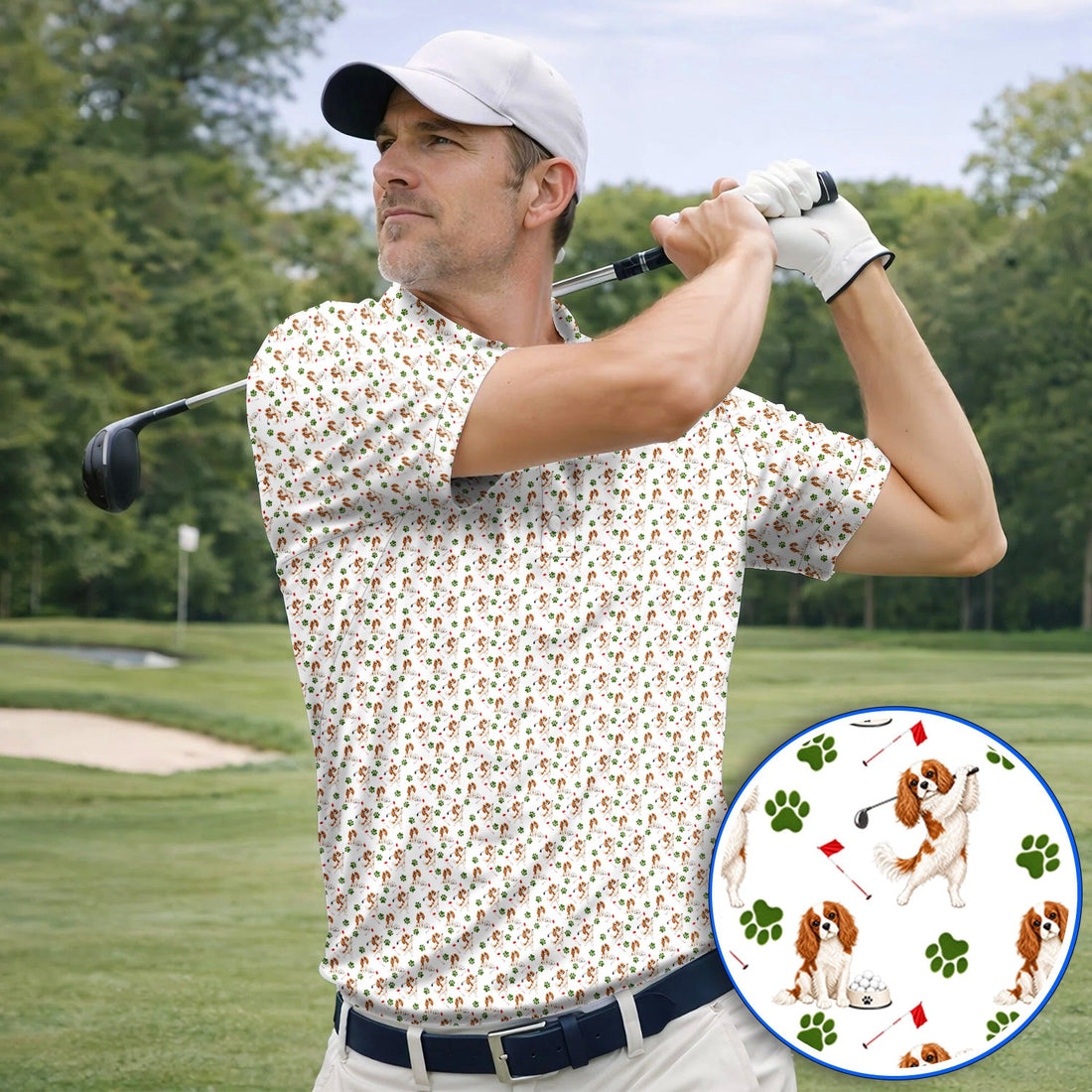 Crazy Cavalier King Charles Spaniel Golf Polos, Funny Cavalier Golf Shirt, Golf Gift For Golfer