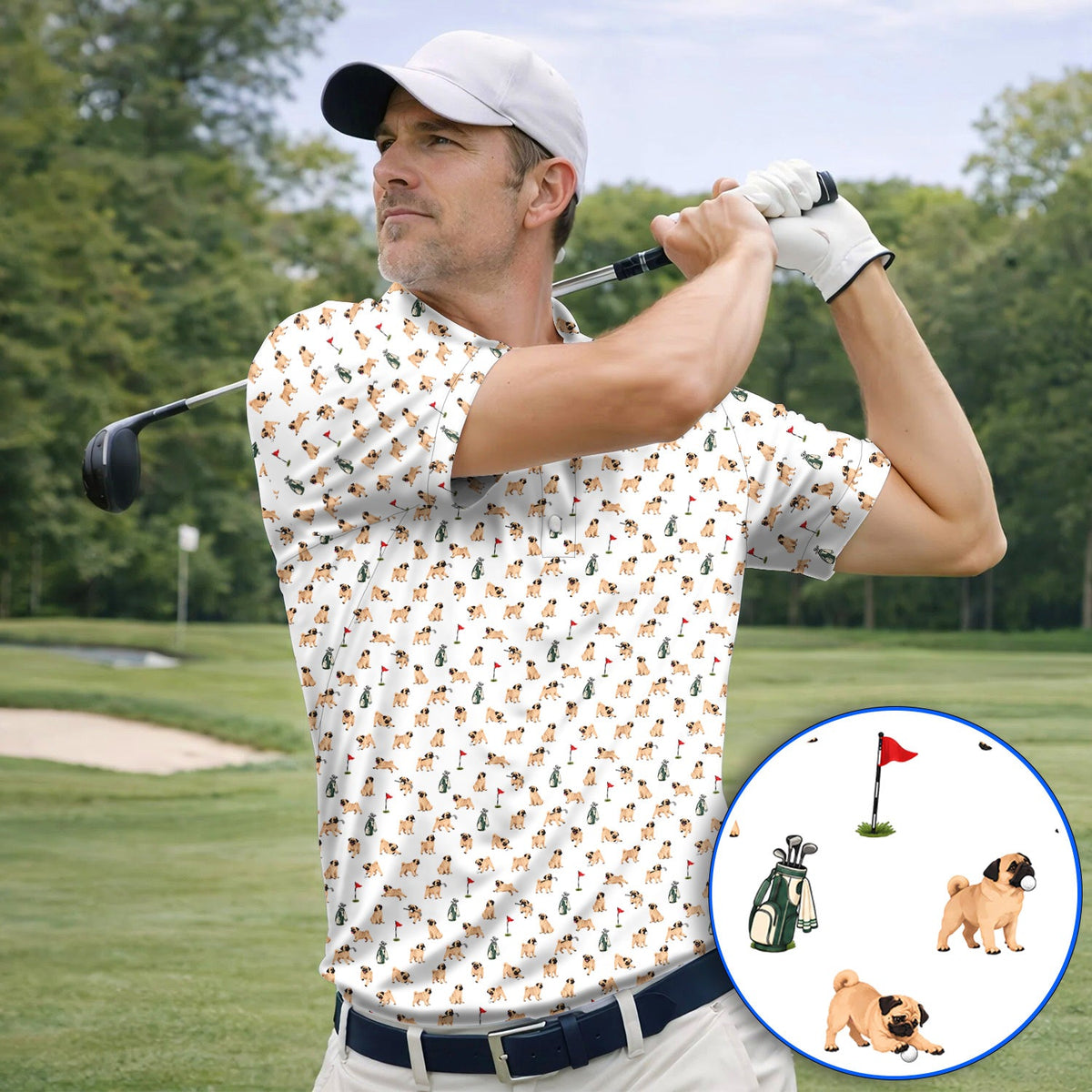 For Dog Lovers Crazy Pug Golf Polos, Pug Pattern Golf Shirt , Golf Gift For Golfers