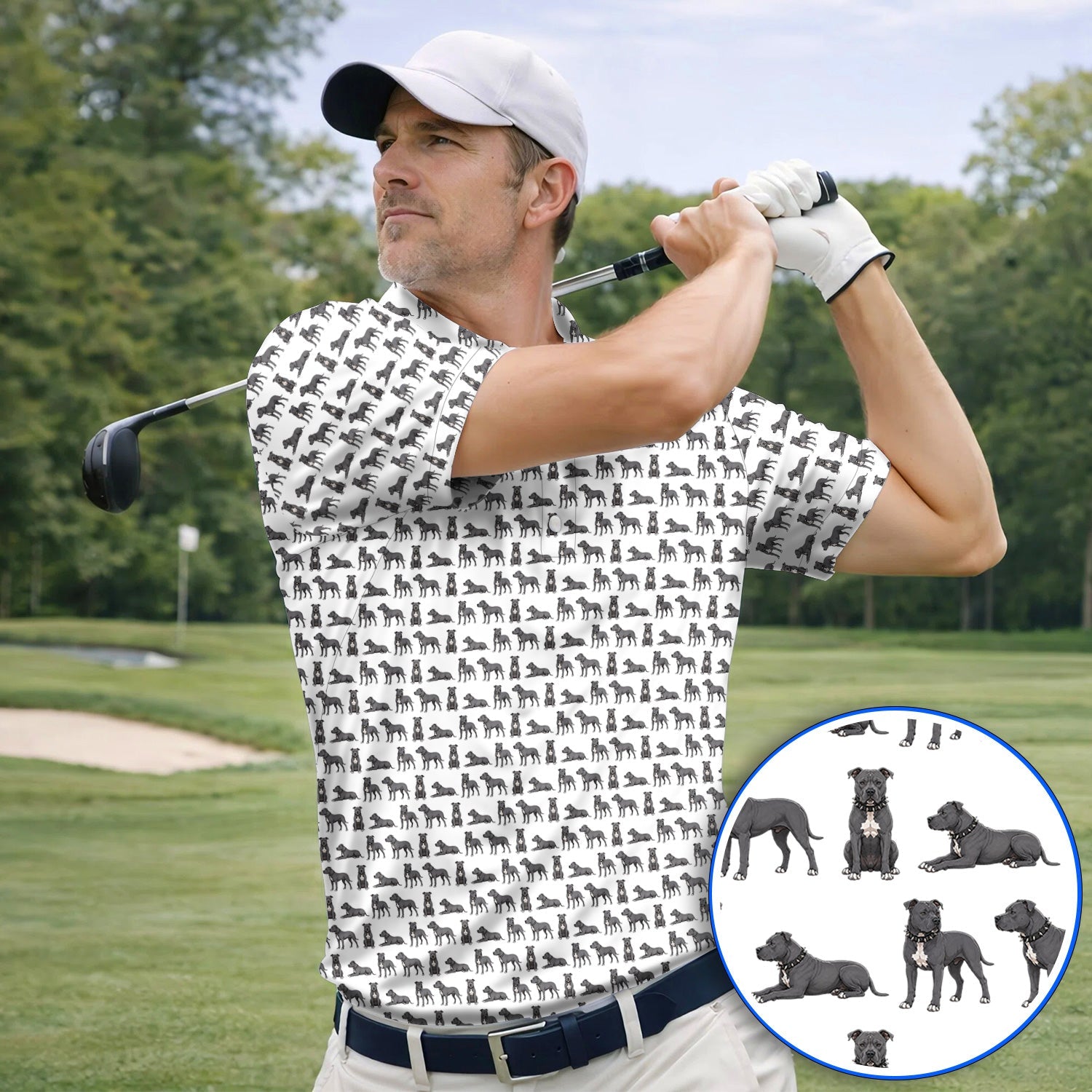 Pit Bull Golf Polos, Pit Bull Pattern Golf Shirt for Dog Lovers, Golf Gift For Golfer