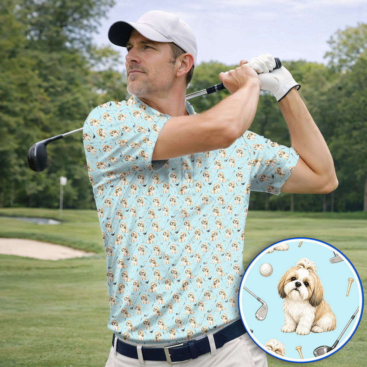Shih Tzu Golf Shirt, Cute Shih Tzu Pattern Golf Polos, Crazy Golf Gift For Golfer