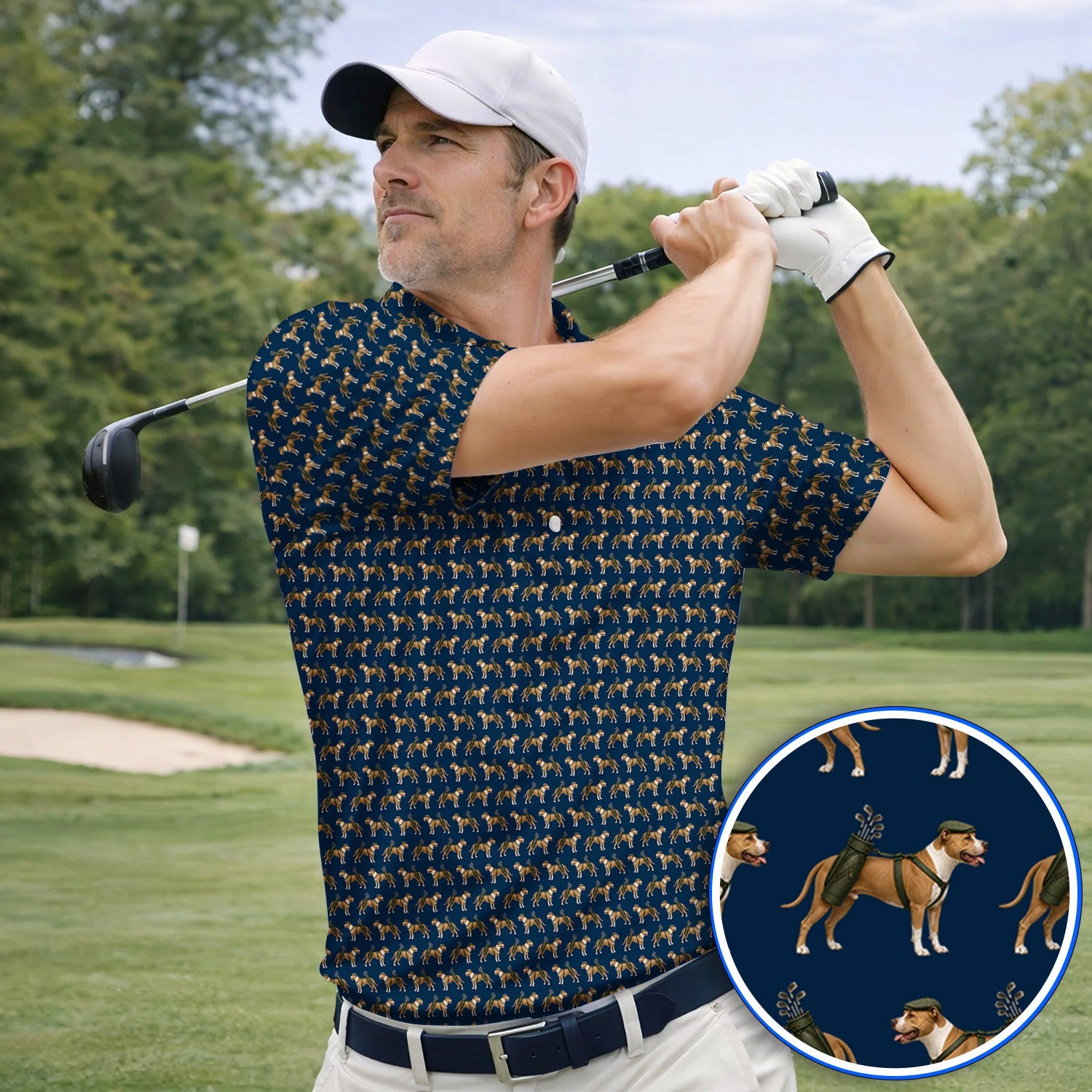 Funny Pit Bull Terrier Golf Polos, Pit Bull Pattern Golf Shirt, Golf Gift for Dog Lovers