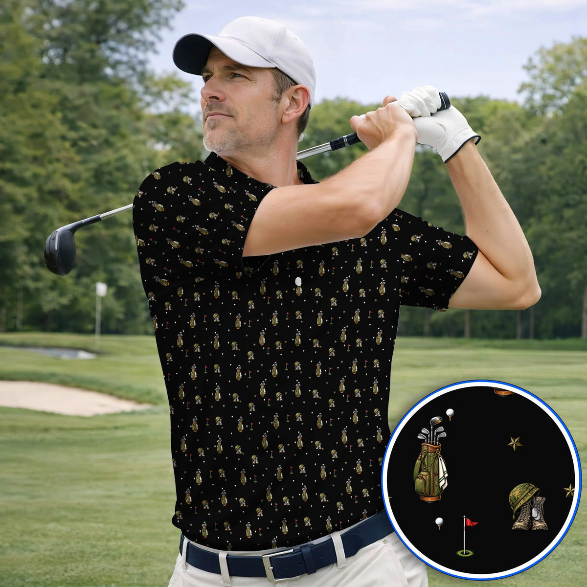 Veteran Golf Polos, Military Army Pattern Golf Shirt, Patriotic Veteran Golf Gift For Golfers