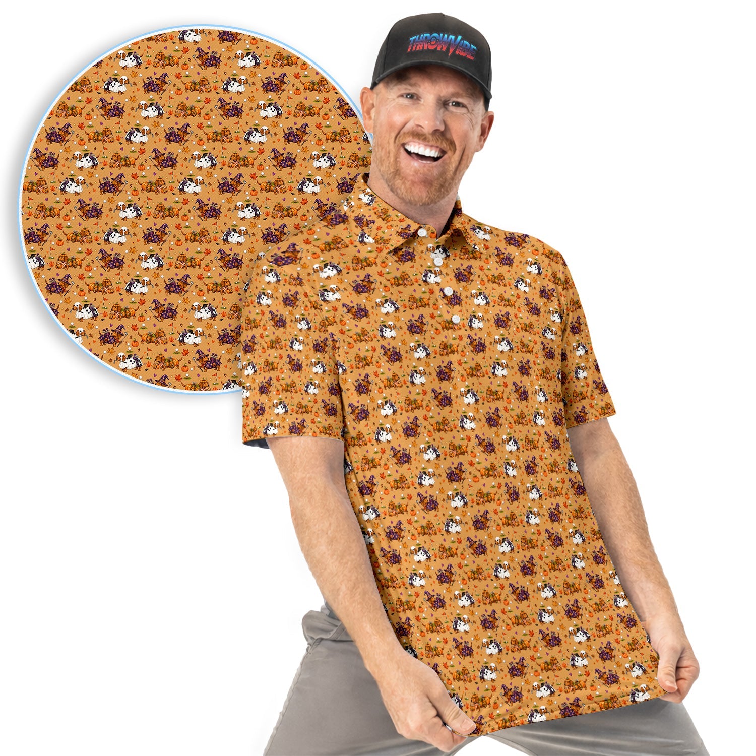Halloween Dachshund Golf Polo Shirt for Men – Funny Spooky Wiener Dog Golfer Polo