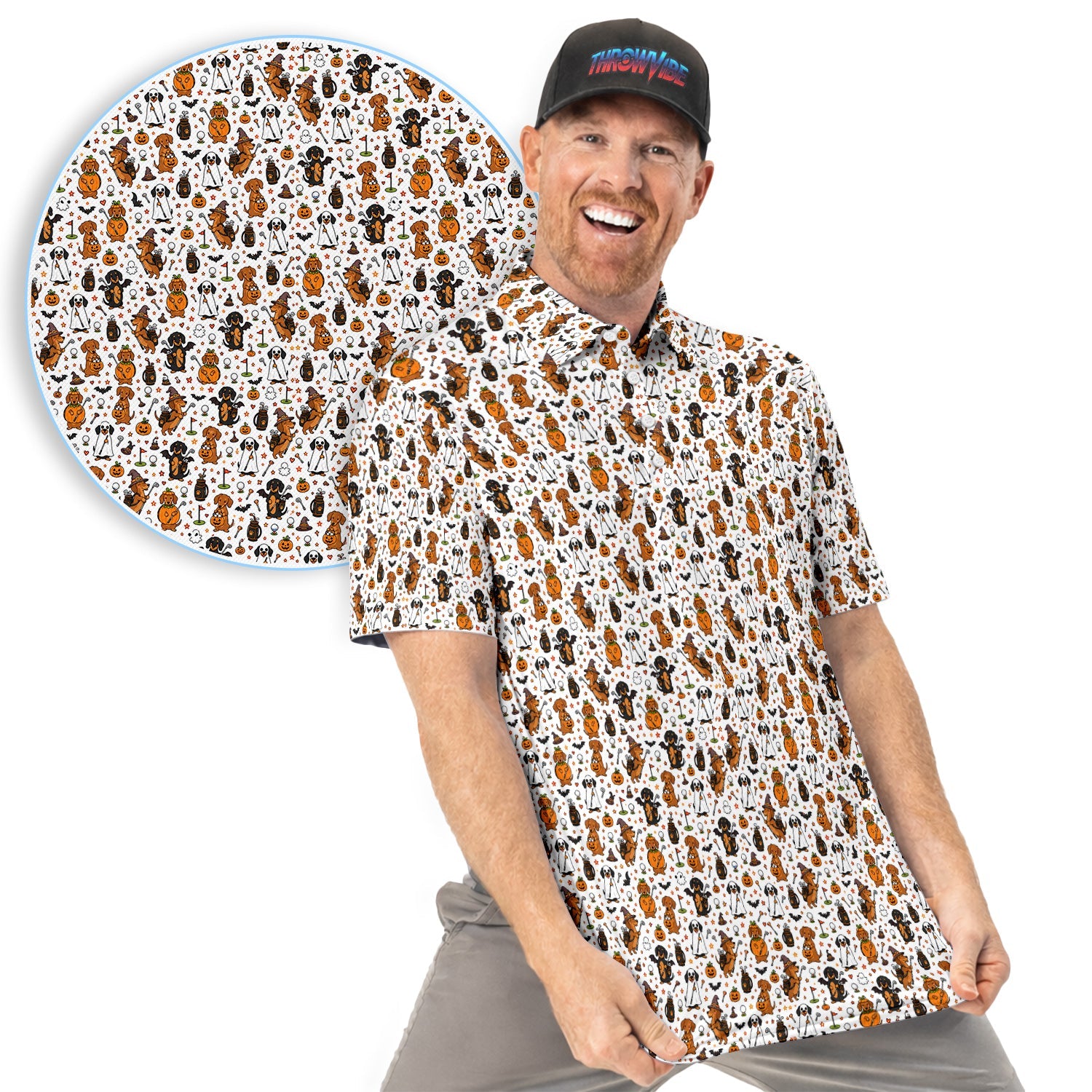 Halloween Dog Golf Polo Shirt for Men – Funny Spooky Golfer Pattern Polo