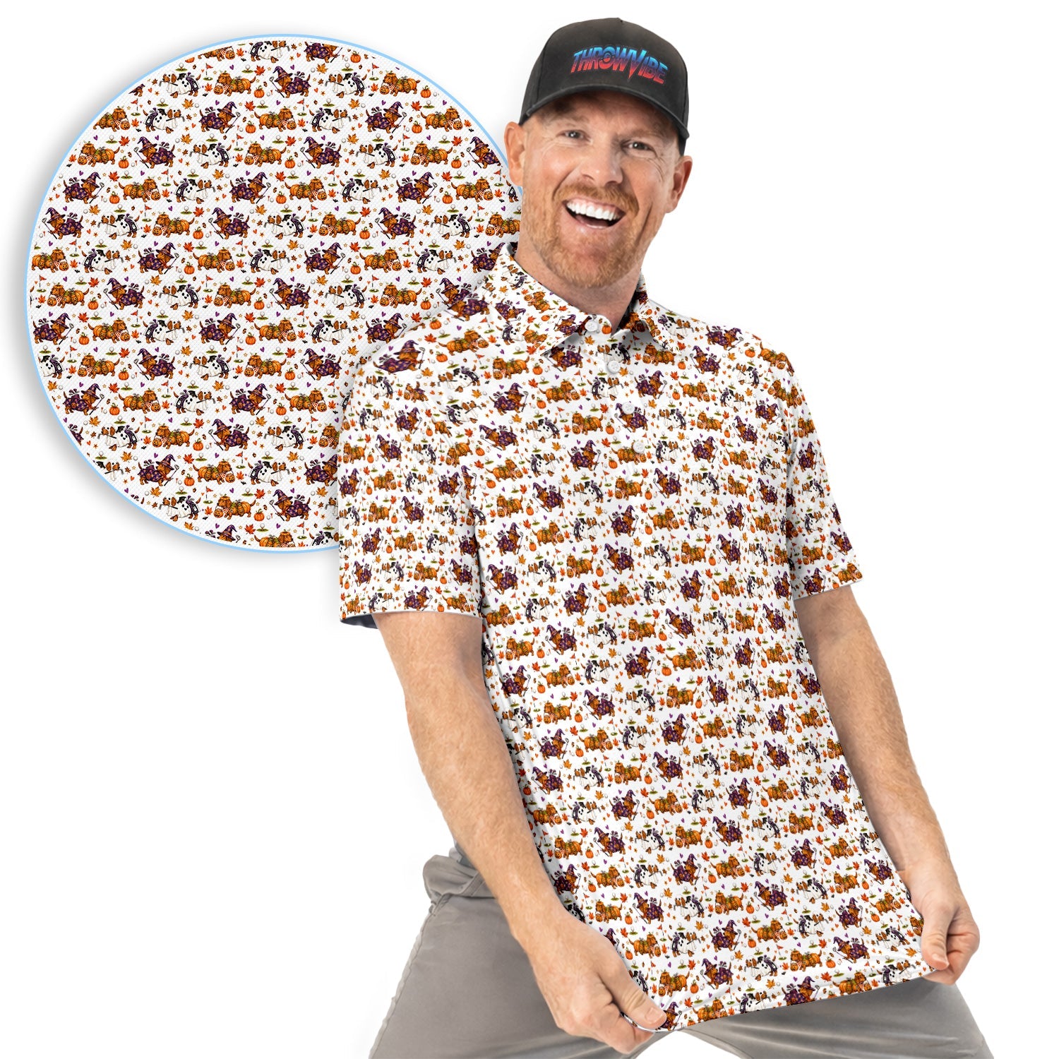 Halloween Dachshund Golf Polo Shirt for Men – Funny Spooky Wiener Dog Golfer Polo