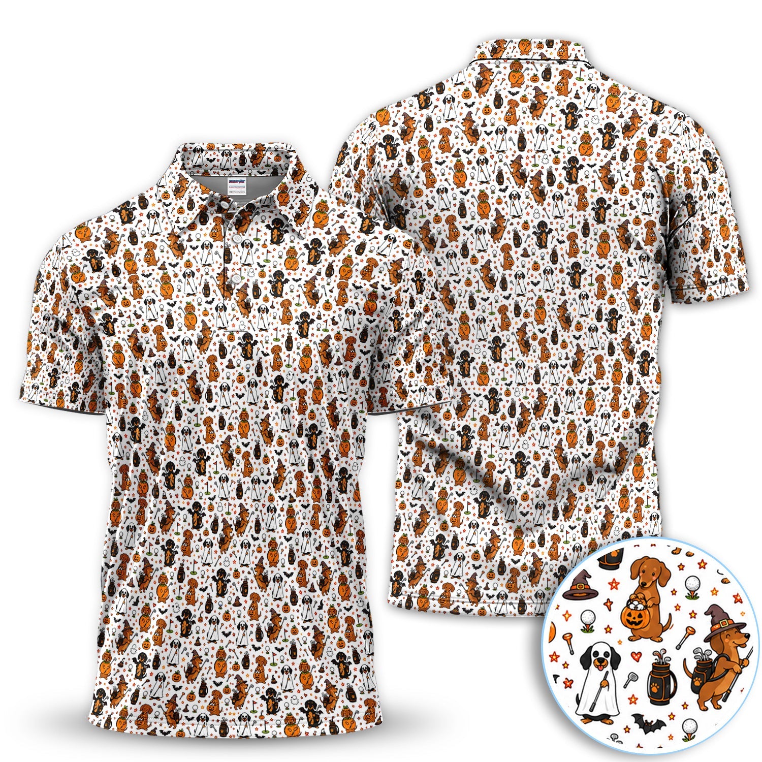 Halloween Dog Golf Polo Shirt for Men – Funny Spooky Golfer Pattern Polo