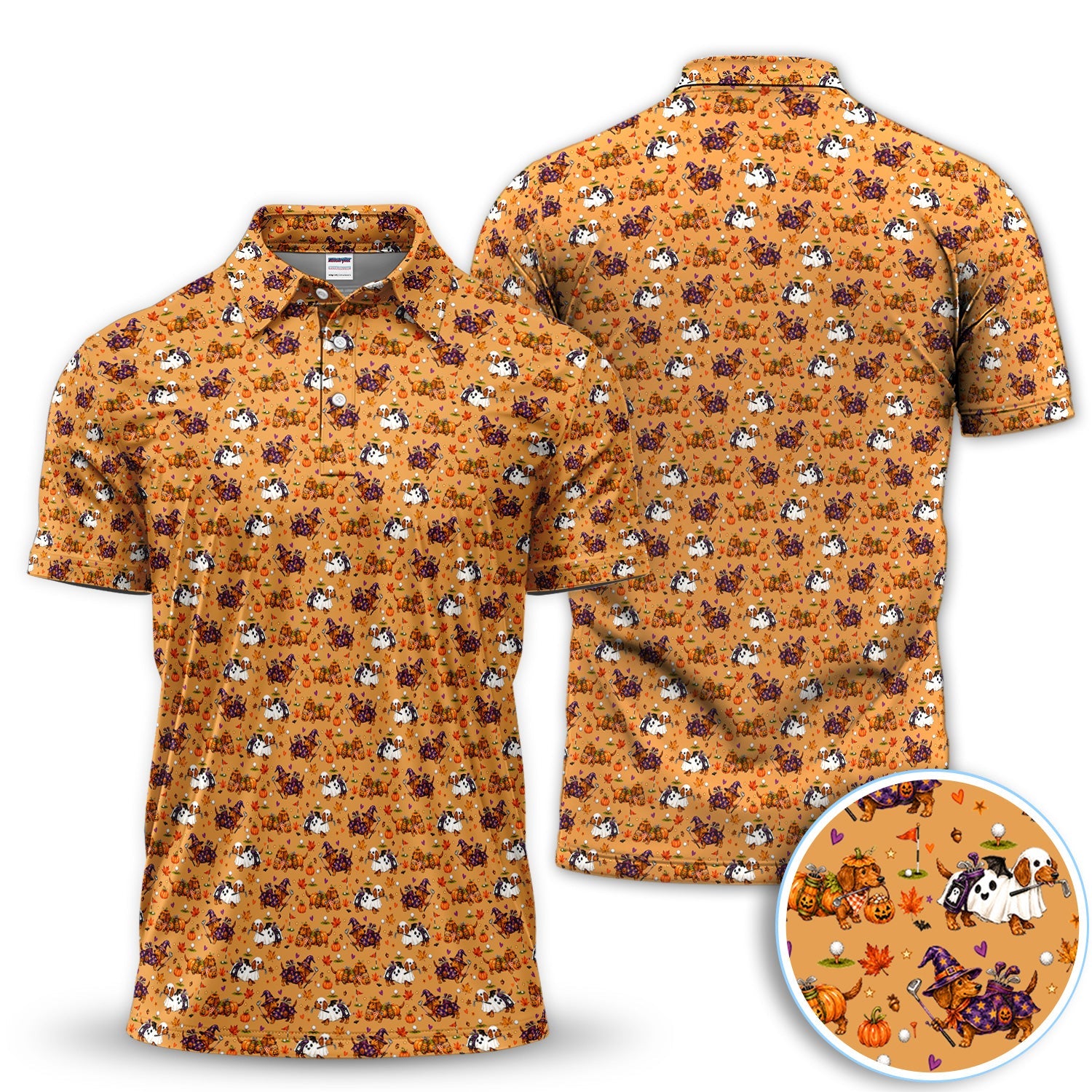Halloween Dachshund Golf Polo Shirt for Men – Funny Spooky Wiener Dog Golfer Polo
