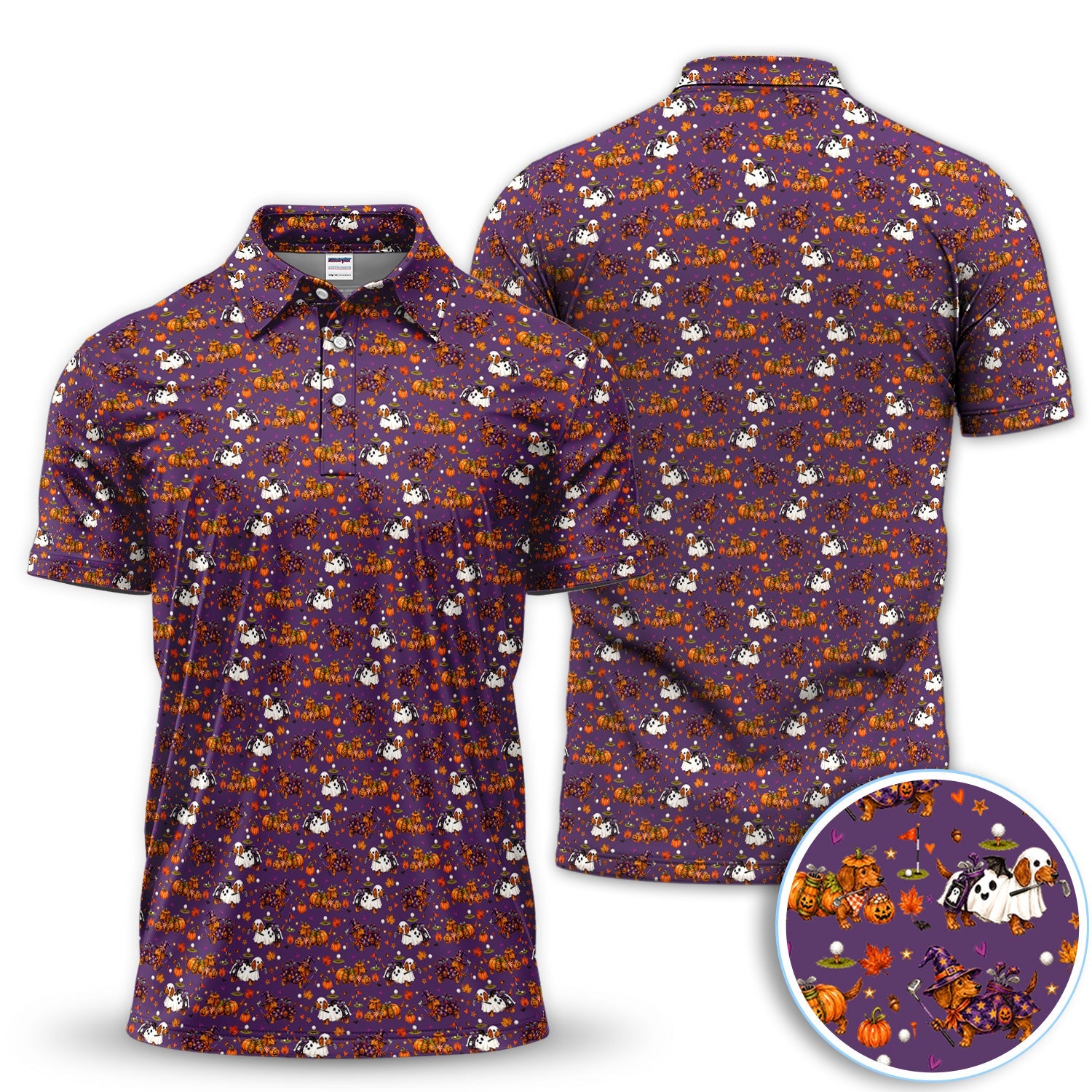 Halloween Dachshund Golf Polo Shirt for Men – Funny Spooky Wiener Dog Golfer Polo