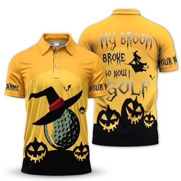 Funny Halloween Golf Polo Shirt for Men – My Broom Broke So Now I Golf Witch Shirt