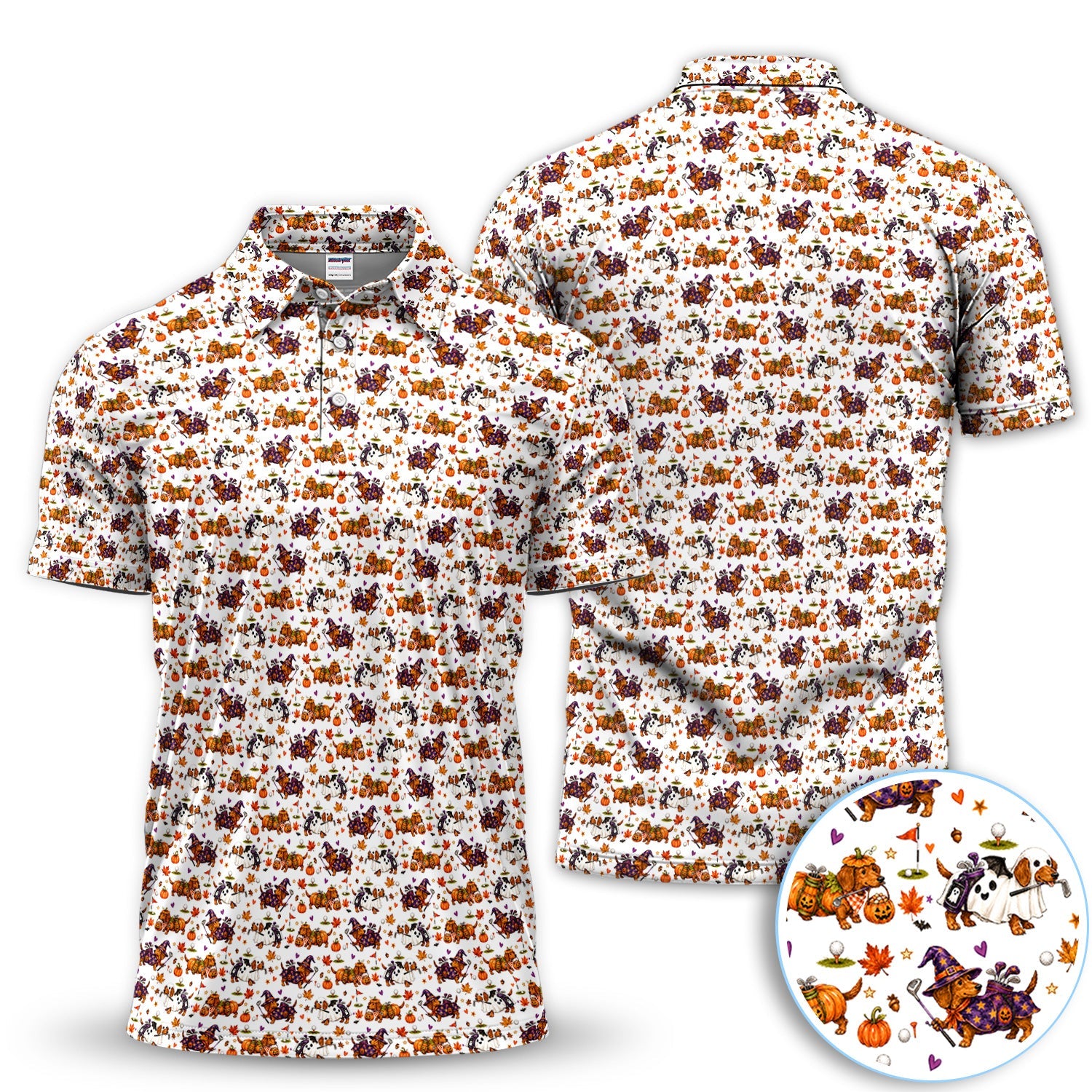 Halloween Dachshund Golf Polo Shirt for Men – Funny Spooky Wiener Dog Golfer Polo