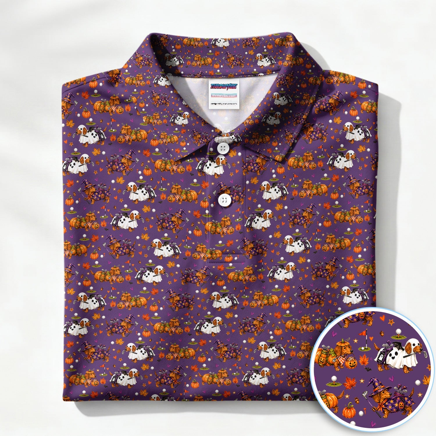Halloween Dachshund Golf Polo Shirt for Men – Funny Spooky Wiener Dog Golfer Polo