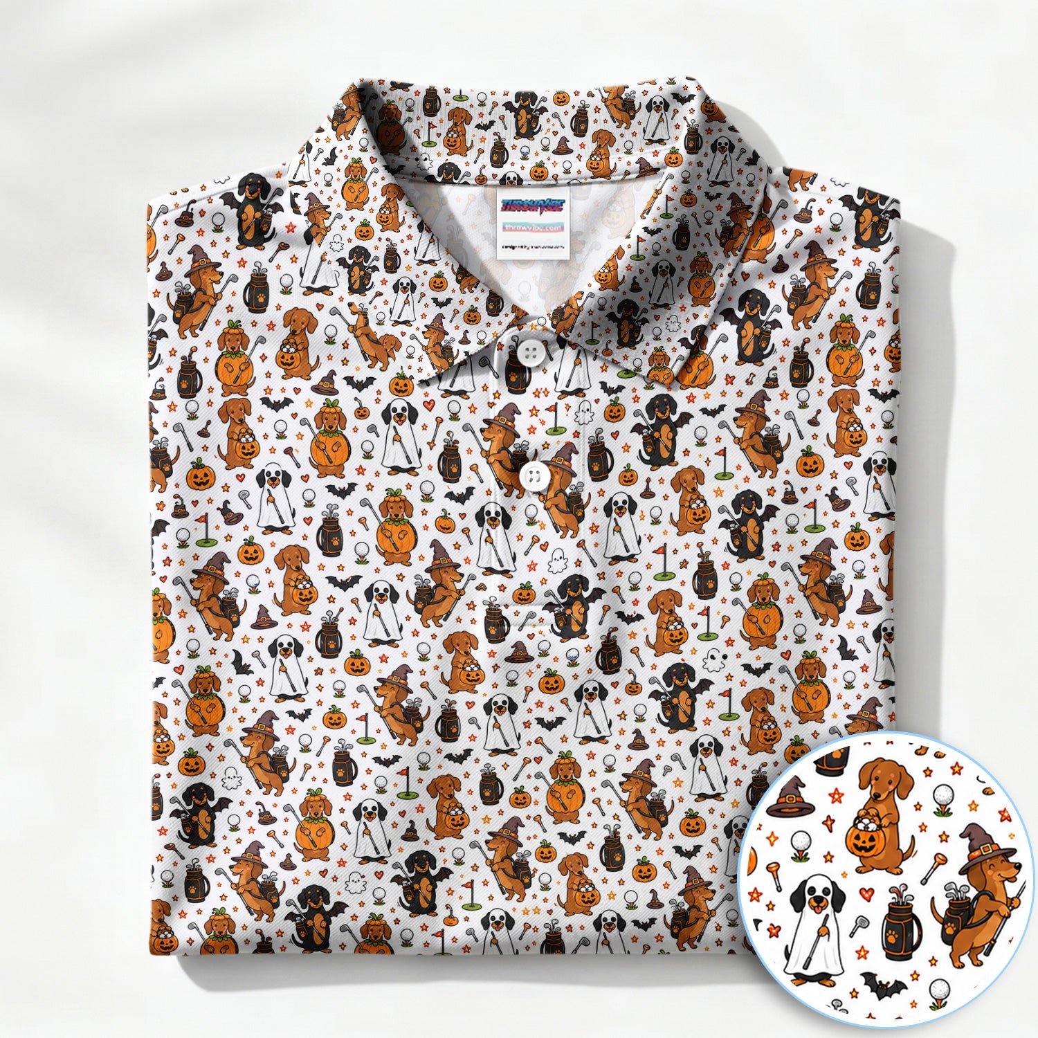 Halloween Dog Golf Polo Shirt for Men – Funny Spooky Golfer Pattern Polo