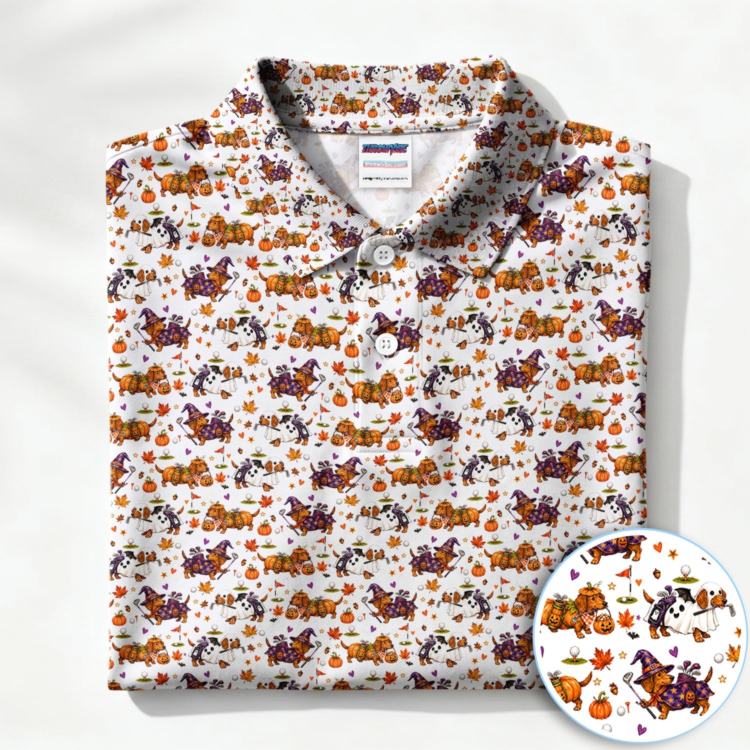 Halloween Dachshund Golf Polo Shirt for Men – Funny Spooky Wiener Dog Golfer Polo