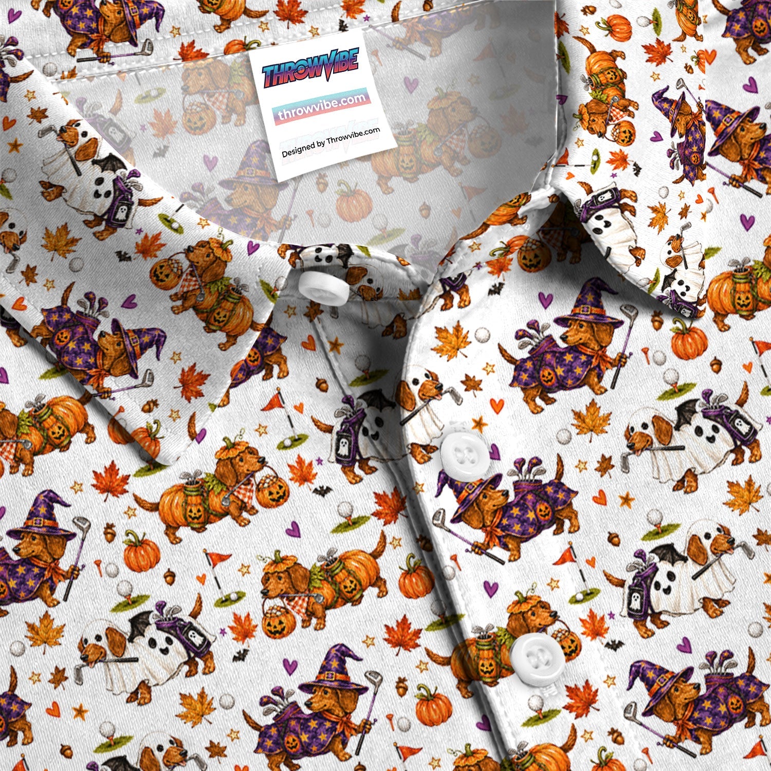 Halloween Dachshund Golf Polo Shirt for Men – Funny Spooky Wiener Dog Golfer Polo