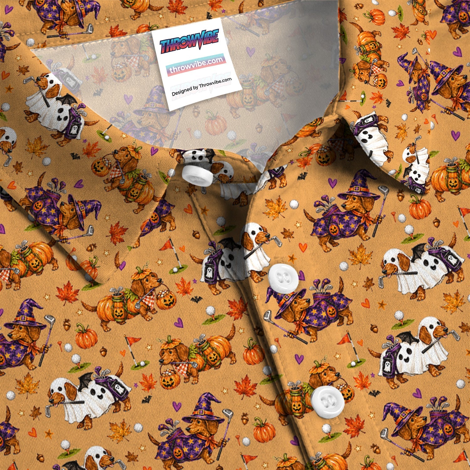 Halloween Dachshund Golf Polo Shirt for Men – Funny Spooky Wiener Dog Golfer Polo