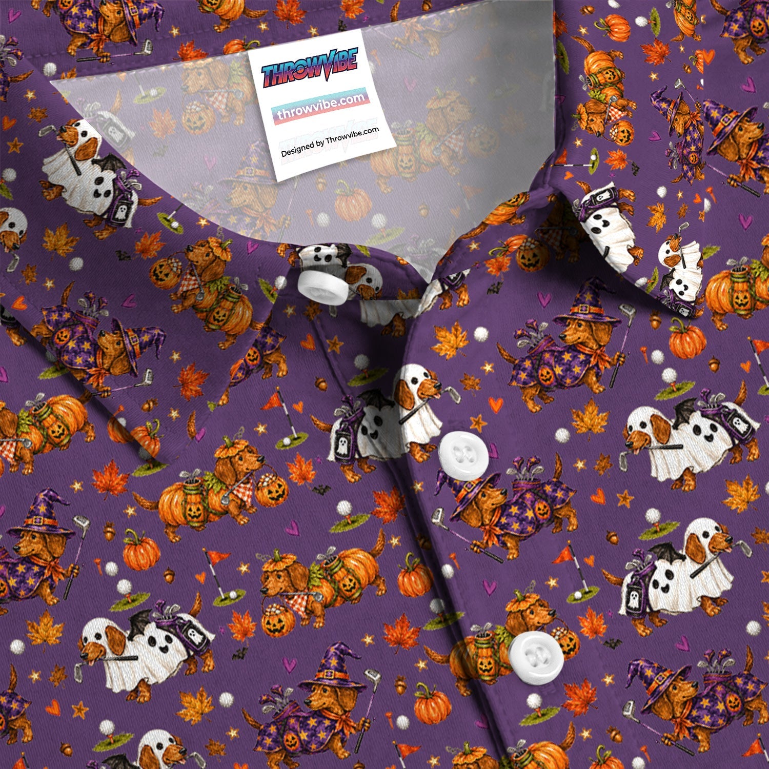 Halloween Dachshund Golf Polo Shirt for Men – Funny Spooky Wiener Dog Golfer Polo