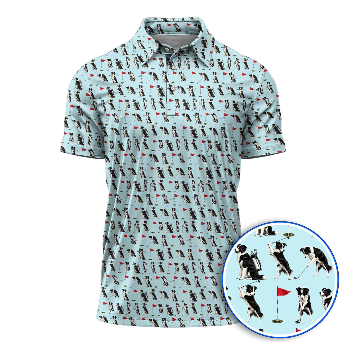 Border Collie Golf Polos, Border Collie Pattern Golf Shirt for Golfer, Funny Golf GIft For Golfer