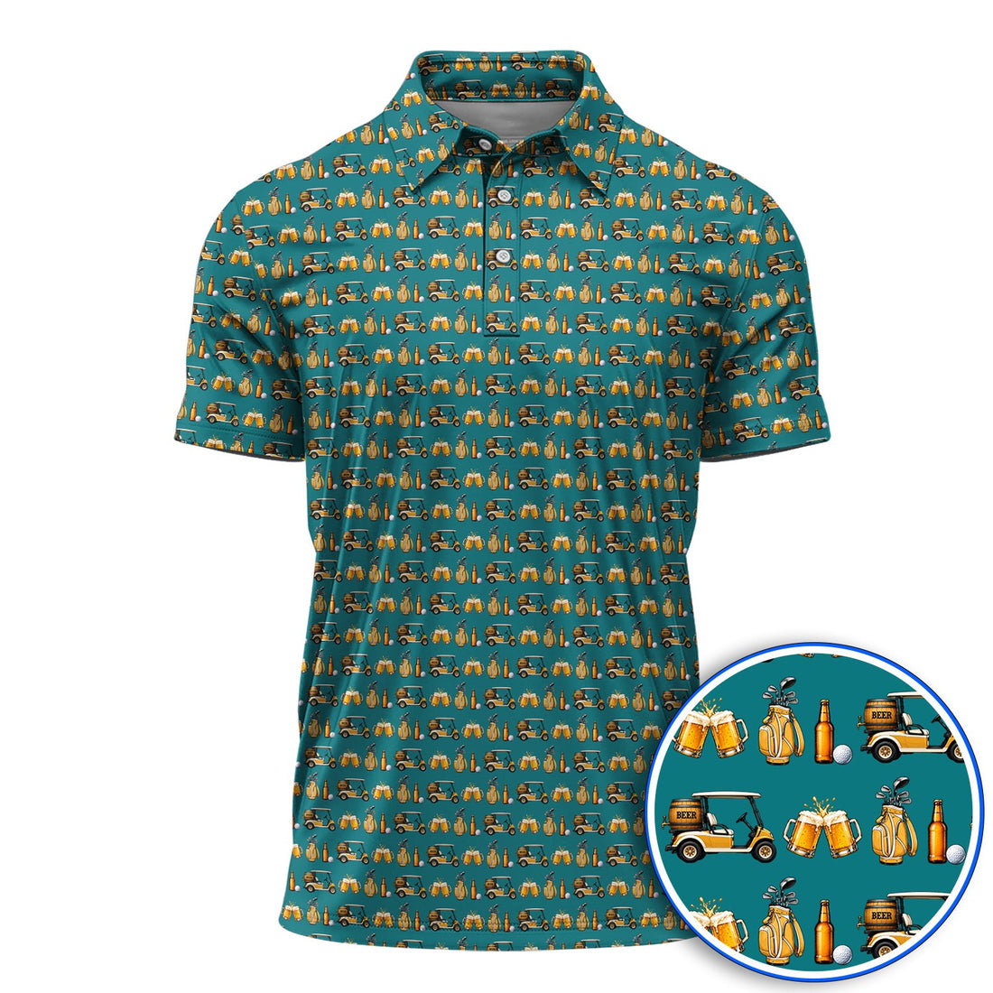 Golf & Beer Shirt, Funny Beer Golf Cart Pattern Golf Polos, Beer Golf Gift For Golfers