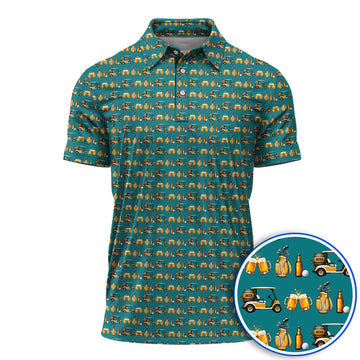 Golf & Beer Shirt, Funny Beer Golf Cart Pattern Golf Polos, Beer Golf Gift For Golfers