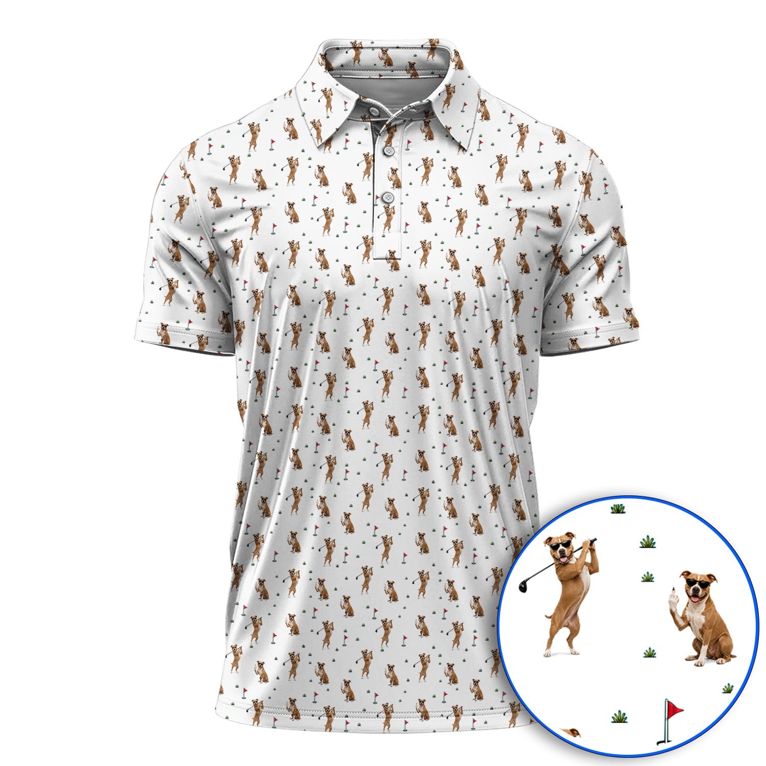 Pit Bull Golf Polos, Funny Pit Bull Pattern Golf Shirt for Dog Lovers, Golf Gift for Golfer