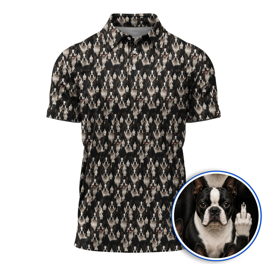 Boston Terrier Pattern Golf Polos, Funny Boston Terrier Golf Shirt, Golf Gift For Golfer