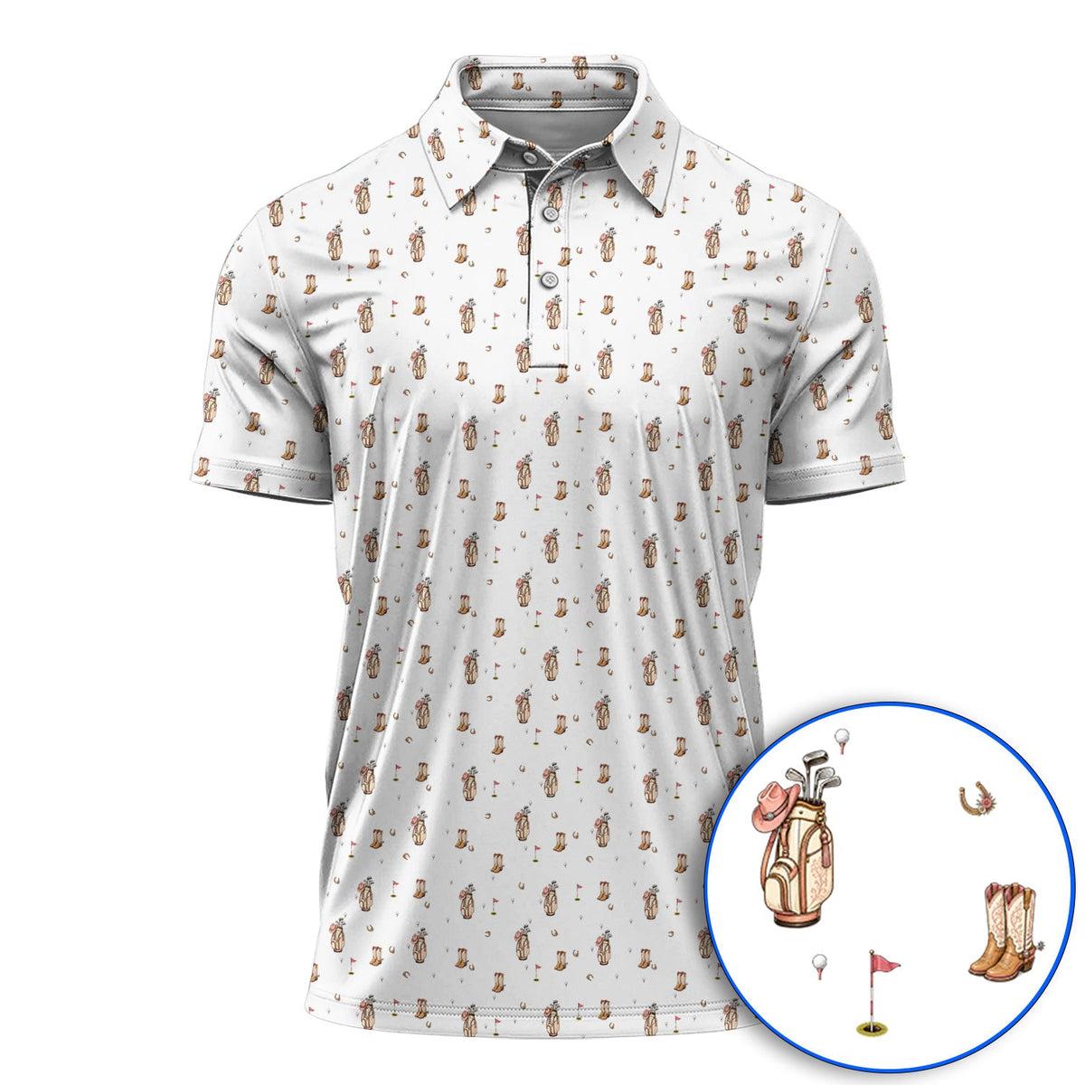 Crazy Cowgirl Golf Polos, Western Boots & Golf Bag Pattern Shirt, Golf Gift For Golfers