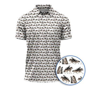 Wolf Golf Pattern Polos, Wild Wolf Golfing Shirt, Unique Wolf Golf Gift for Golfers
