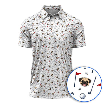 Pug Pattern Golf Polos, Pug Golf Shirt For Dog Lovers, Crazy Golf Gift For Golfers