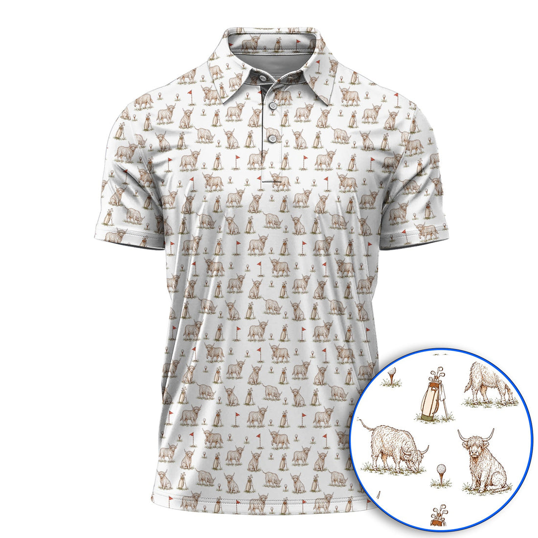 Highland Cow Golf Shirt, Highland Cow Pattern Golf Polos, Funny Golf Gift For Golfer