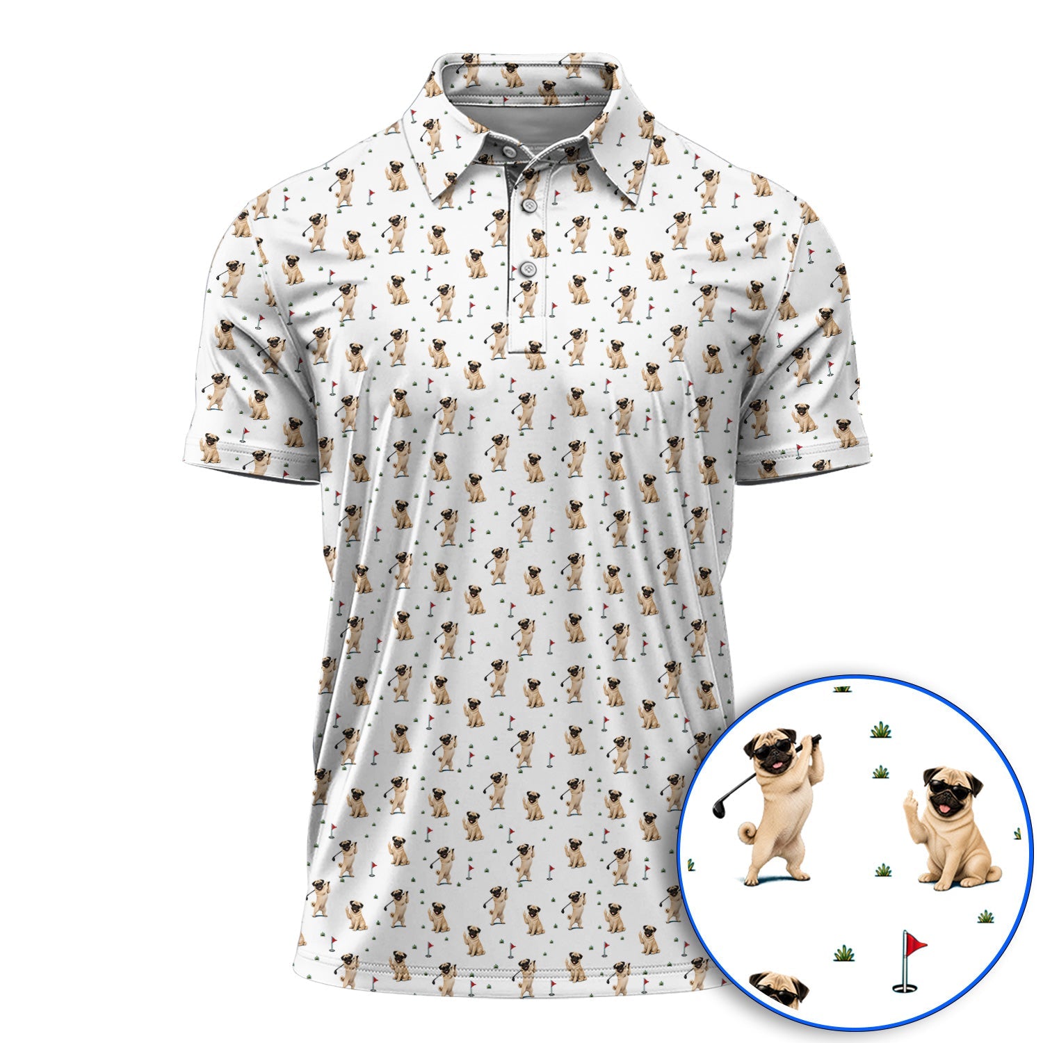 Pug Pattern Golf Shirt, Funny Pug Golf Polos, Crazy Golf Gift For Golfer