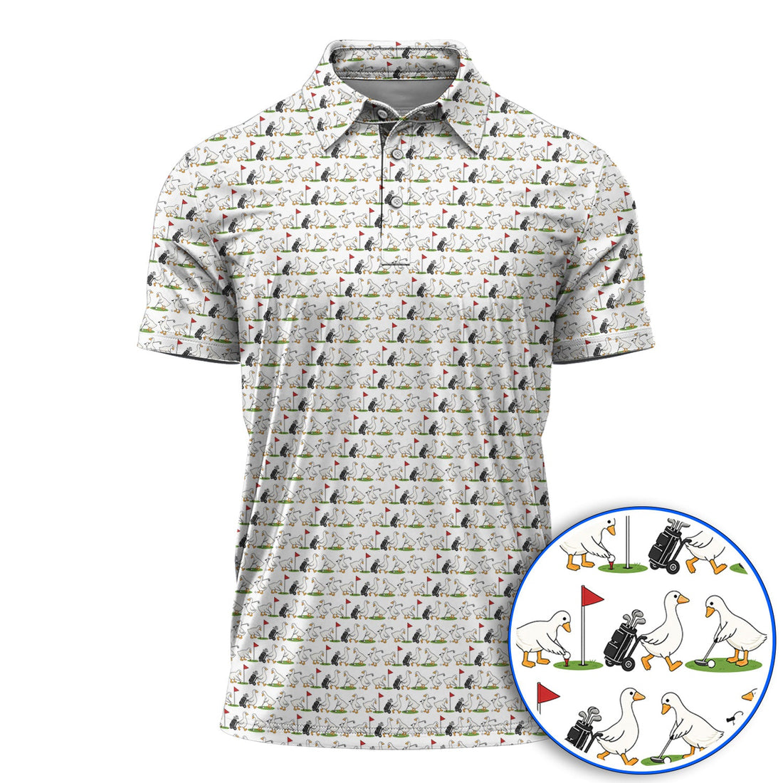 Cute Goose Golf Pattern Polos, Goose Golf Shirt, Crazy Golf Gift for Golfers